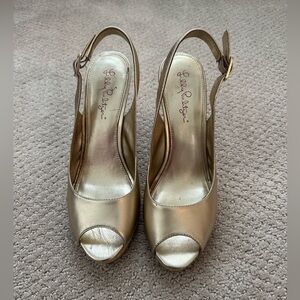 Lilly Pulitzer metallic gold wedge slingback